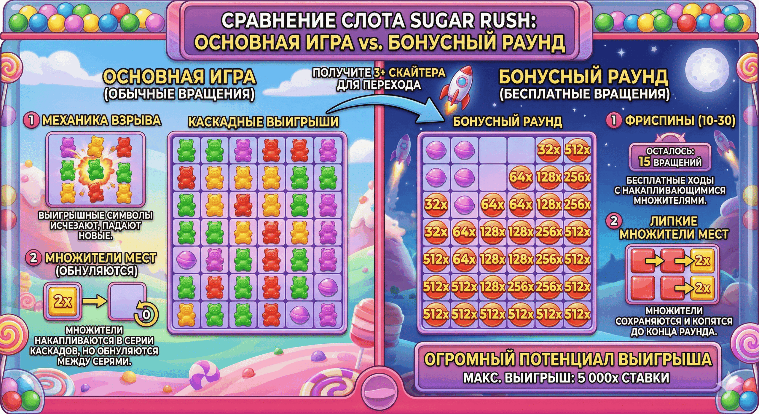 визуальное сравнение основной игры и бонусного раунда 